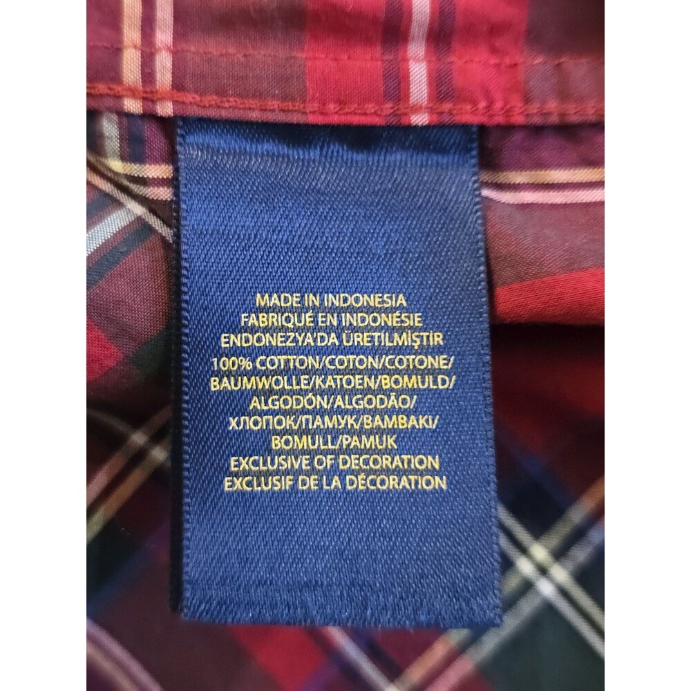 Ralph Lauren Boys Plaid Check Button Down Shirt Red Green Cotton Size M 10-12 - Picture 11 of 11